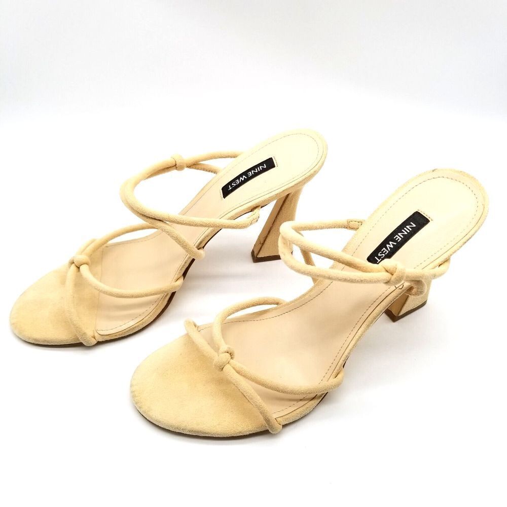 Nine West Women‎ Kims 2 Heeled Slide Sandals size 9 Beige Strappy
